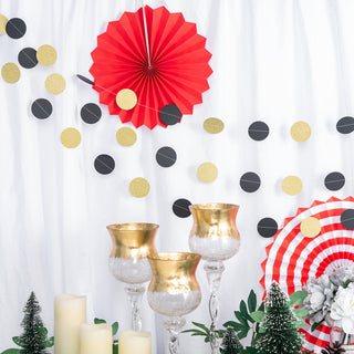 Add Glamour to Your Event with the 3 Pack | 7.5ft Black / Gold Circle Dot Party Paper Garland Banner