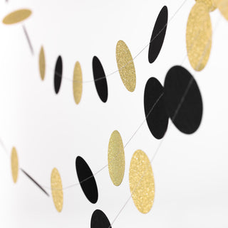 Elevate Your Event Decor with the 3 Pack | 7.5ft Black / Gold Circle Dot Party Paper Garland Banner
