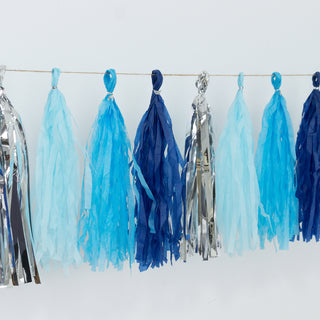 Blue and silver tassel garland for decorations