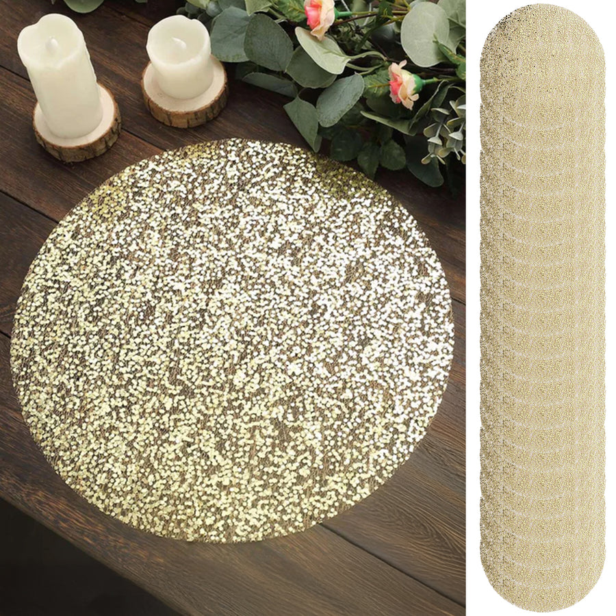 50-Pack Table Placemats Sequin Design Metallic Gold Round