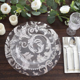 10 Pack Metallic Silver Sheer Organza Dining Table Mats with Swirl Foil Floral Design