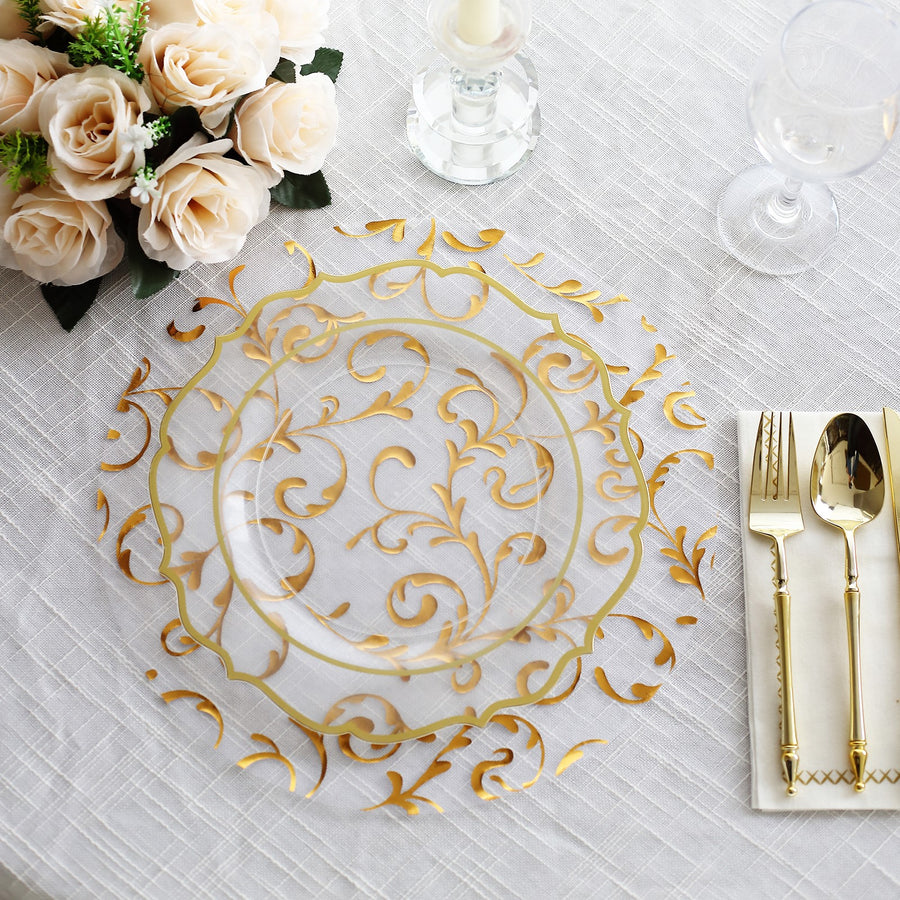 10 Pack Metallic Gold Sheer Organza Dining Table Mats with Embossed Foil Flower Design