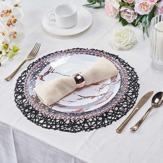 Elevate Your Table Setting with Black Decorative Woven Vinyl Placemats Elevate Your Table Setting with Black Decorative Woven Vinyl Placemats