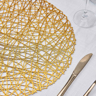 Create a Regal Dining Experience with Gold Metallic Woven Vinyl Placemats Create a Regal Dining Experience with Gold Metallic Woven Vinyl Placemats