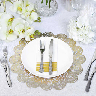 Add Elegance to Your Table with Gold Vintage Floral Lace Vinyl Placemats