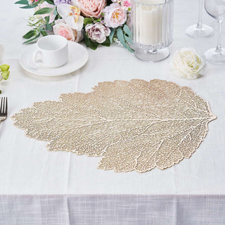 Elevate Your Table with the Glamour of Gold Metallic Fall Leaf Placemats
