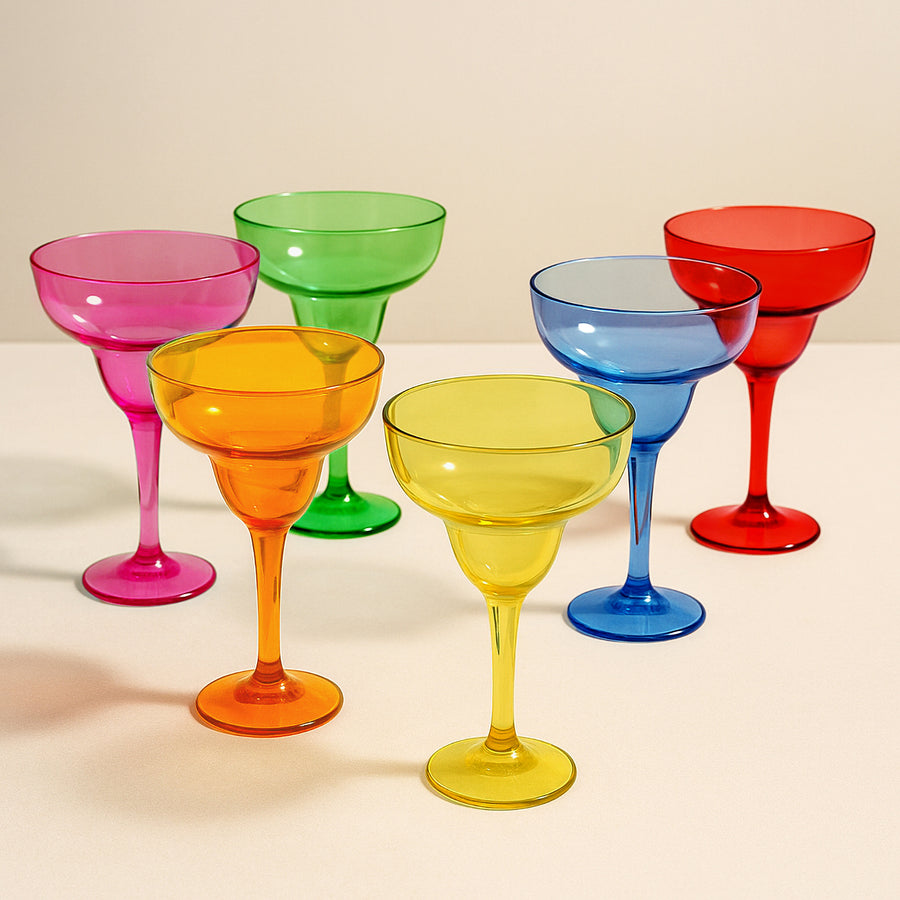 48-Pack 10oz Plastic Margarita Glasses - Assorted Colors, Reusable Cocktail Cups for Parties, Fiesta