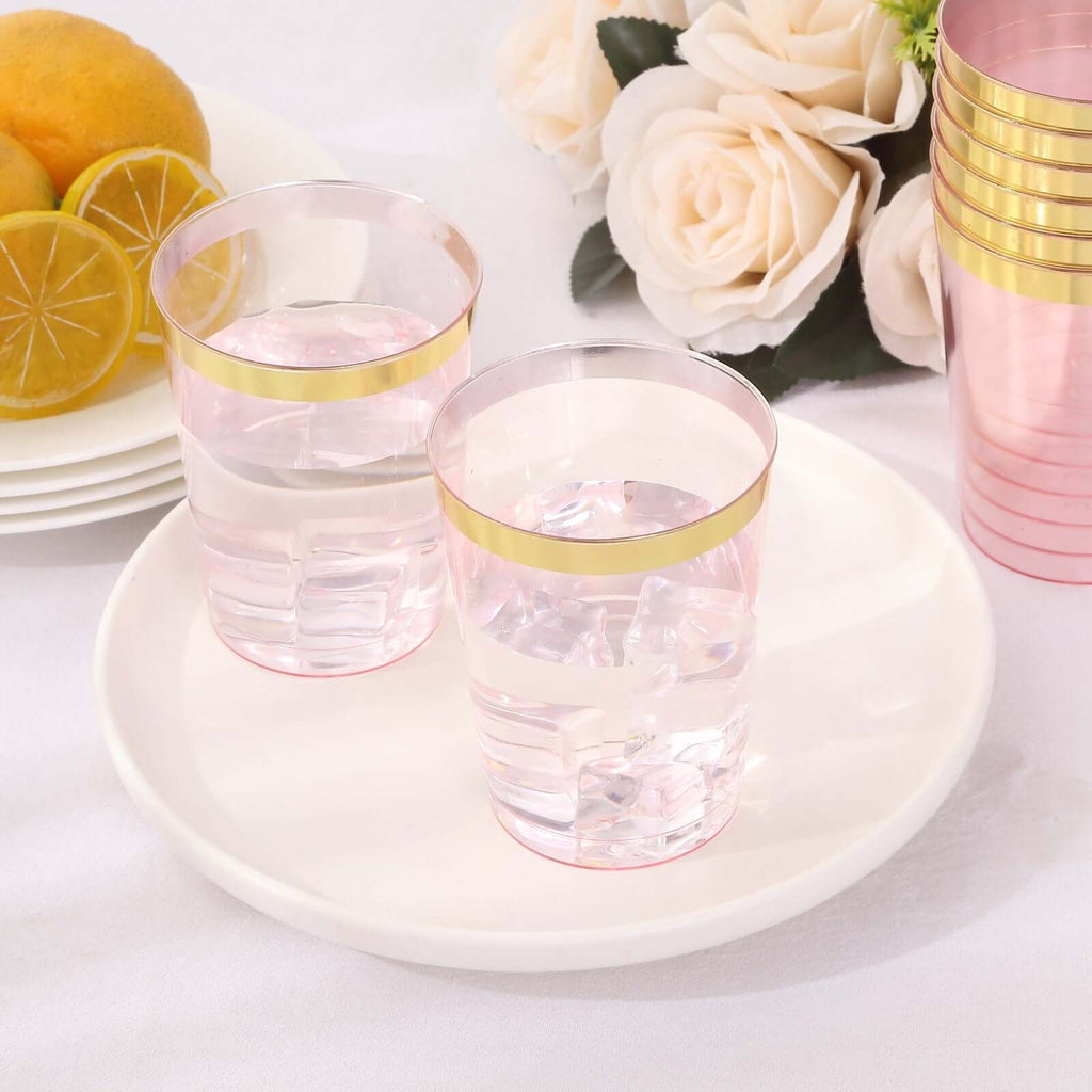 25 Pack Clear Crystal Disposable Tumbler Drink Glasses With Gold Rim