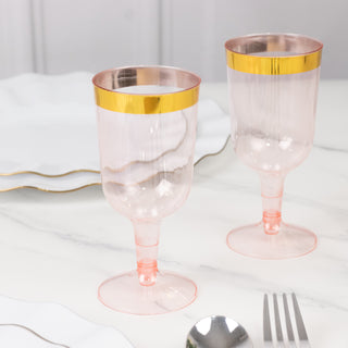 Transparent Blush Short Stem Plastic Wine Glasses With Gold Rim Transparent Blush Short Stem Plastic Wine Glasses With Gold Rim
