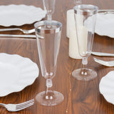 12 Pack 5oz Silver Rim Clear Plastic Champagne Glasses, Disposable