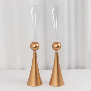 The Allure of Clear Gold Crystal Trumpet Centerpieces The Allure of Clear Gold Crystal Trumpet Centerpieces