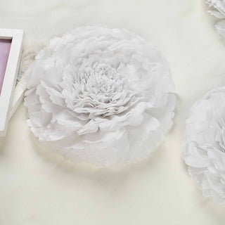 White peony flower decor piece on a light backdrop