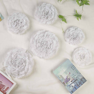 White floral wall decor set, featuring six peony flowers in various sizes.