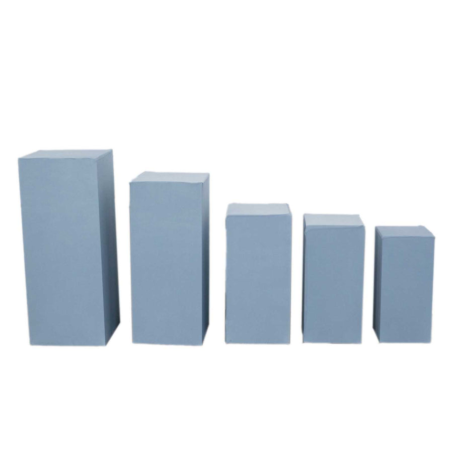 Set of 5 Dusty Blue Rectangular Stretch Fitted Pedestal Pillar Prop Covers