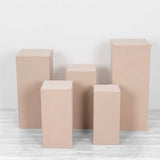 Set of 5 Nude Rectangular Stretch Fitted Pedestal Pillar Prop Covers, Spandex Display Box