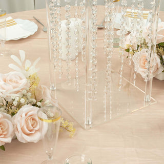 Elegant Clear Acrylic Flower Pedestal Stand with Hanging Crystal Beads Elegant Clear Acrylic Flower Pedestal Stand with Hanging Crystal Beads