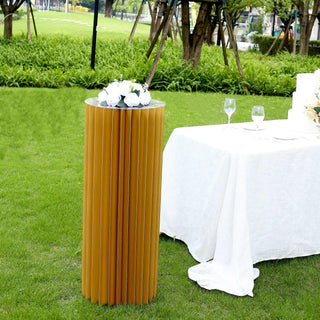 Add Dimension and Elegance to Your Event Decor with the Gold Cylinder Display Column Stand