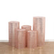 Set of 5 Rose Gold Sequin Mesh Cylinder Pedestal Pillar Prop Covers with Geometric Pattern