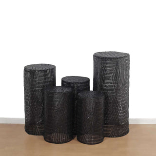 Elevate Your Event Decor with Black Sequin Mesh Cylinder Pedestal Covers Elevate Your Event Decor with Black Sequin Mesh Cylinder Pedestal Covers