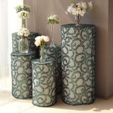 Set of 5 Hunter Emerald Green Sequin Mesh Cylinder Pedestal Pillar Prop Covers