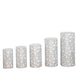 Set of 5 Silver Sequin Mesh Cylinder Pedestal Pillar Prop Covers with Leaf Vine Embroidery#whtbkgd