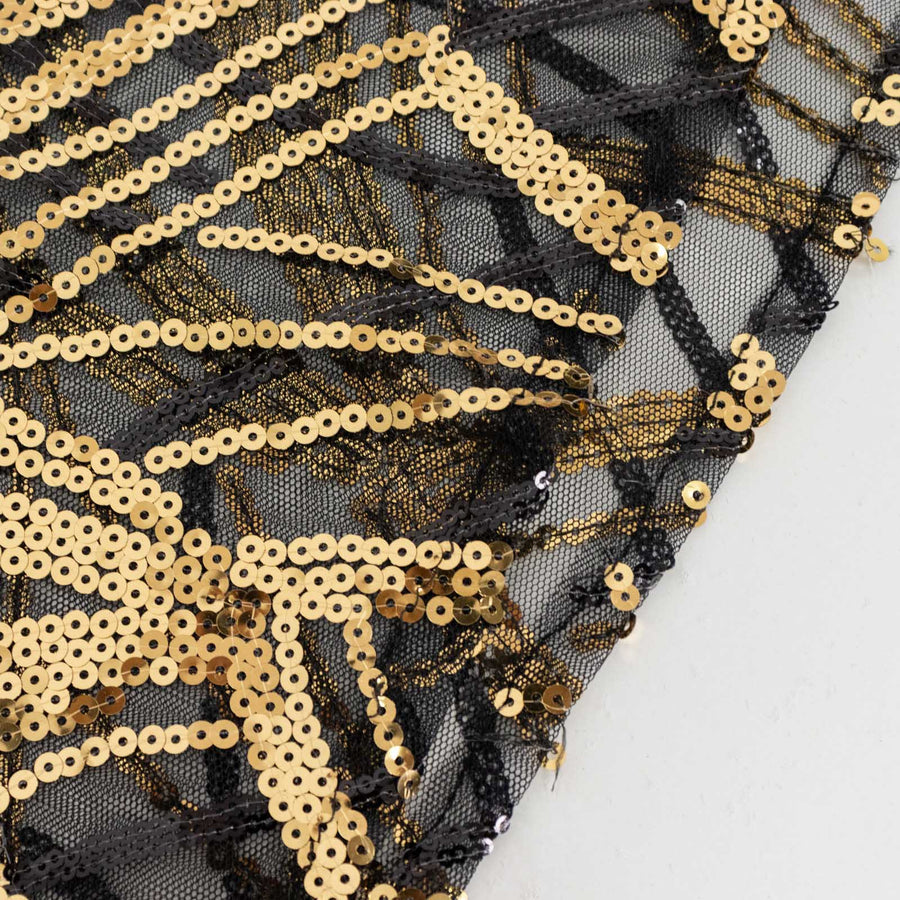 Set of 5 Black Gold Wave Mesh Cylinder Pedestal Prop Covers With Embroidered Sequins, Premium Pillar