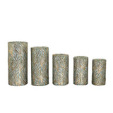 Set of 5 Hunter Green Wave Mesh Cylinder Pedestal Prop Covers With Gold Embroidered Sequins#whtbkgd