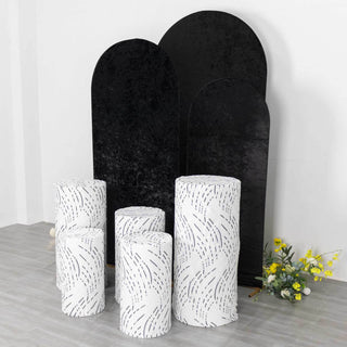 Elevate Your Event Decor with White Black Wave Mesh Cylinder Pedestal Prop Covers Elevate Your Event Decor with White Black Wave Mesh Cylinder Pedestal Prop Covers