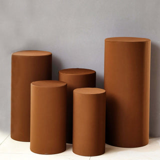Create a Stunning Visual Impact with Cinnamon Brown Cylinder Stretch Fitted Pedestal Pillar Prop Covers Create a Stunning Visual Impact with Cinnamon Brown Cylinder Stretch Fitted Pedestal Pillar Prop Covers