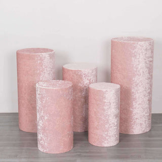 Elevate Your Event Decor with Blush Velvet Cylinder Pillar Prop Covers Elevate Your Event Decor with Blush Velvet Cylinder Pillar Prop Covers