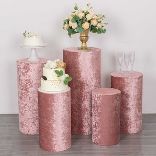 Create Unforgettable Event Decor with Dusty Rose Velvet Pillar Covers