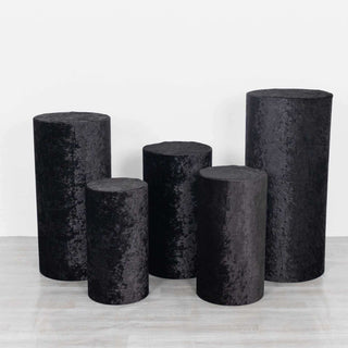 Elevate Your Event Decor with Black Crushed Velvet Cylinder Pillar Prop Covers Elevate Your Event Decor with Black Crushed Velvet Cylinder Pillar Prop Covers