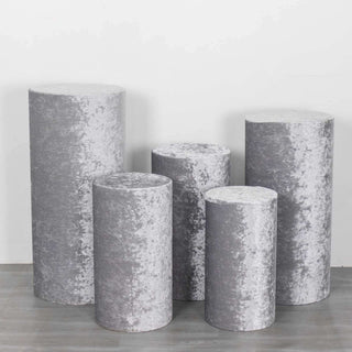 Elevate Your Event Decor with Silver Crushed Velvet Prop Covers Elevate Your Event Decor with Silver Crushed Velvet Prop Covers