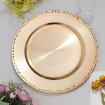 6 Pack 13" Beaded Gold Acrylic Charger Plate, Plastic Round Dinner Charger Event Tabletop Decor