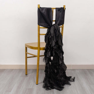 Transform Your Event Space with Black Curly Willow Chiffon Satin Chair Sashes Transform Your Event Space with Black Curly Willow Chiffon Satin Chair Sashes