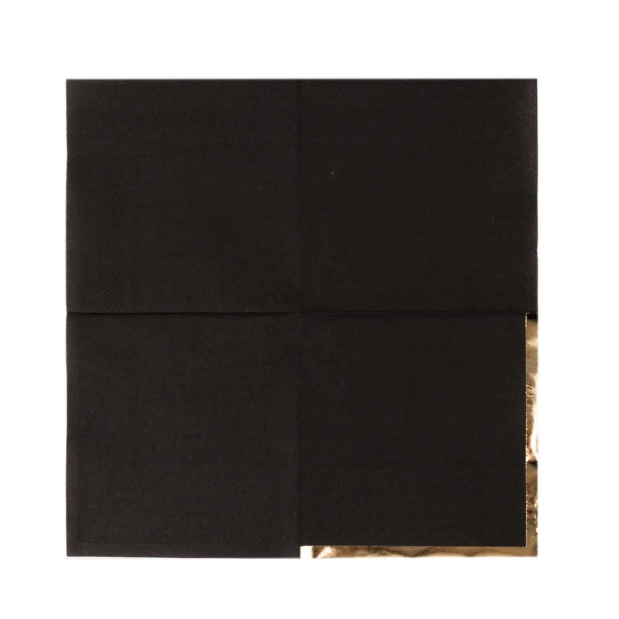 50 Pack Black  Disposable Cocktail Napkins with Gold Foil Edge#whtbkgd