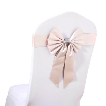 5 Pack Blush Reversible Chair Sashes with Buckles, Double Sided Pre-tied Bow Tie Chair Bands Satin and Faux Leather