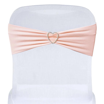 5 Pack Blush Spandex Stretch Chair Sashes Bands Heavy Duty with Two Ply Spandex - 5"x12"