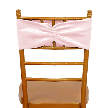5 Pack Blush Velvet Ruffle Stretch Chair Sashes, Decorative Velvet Chair Bands