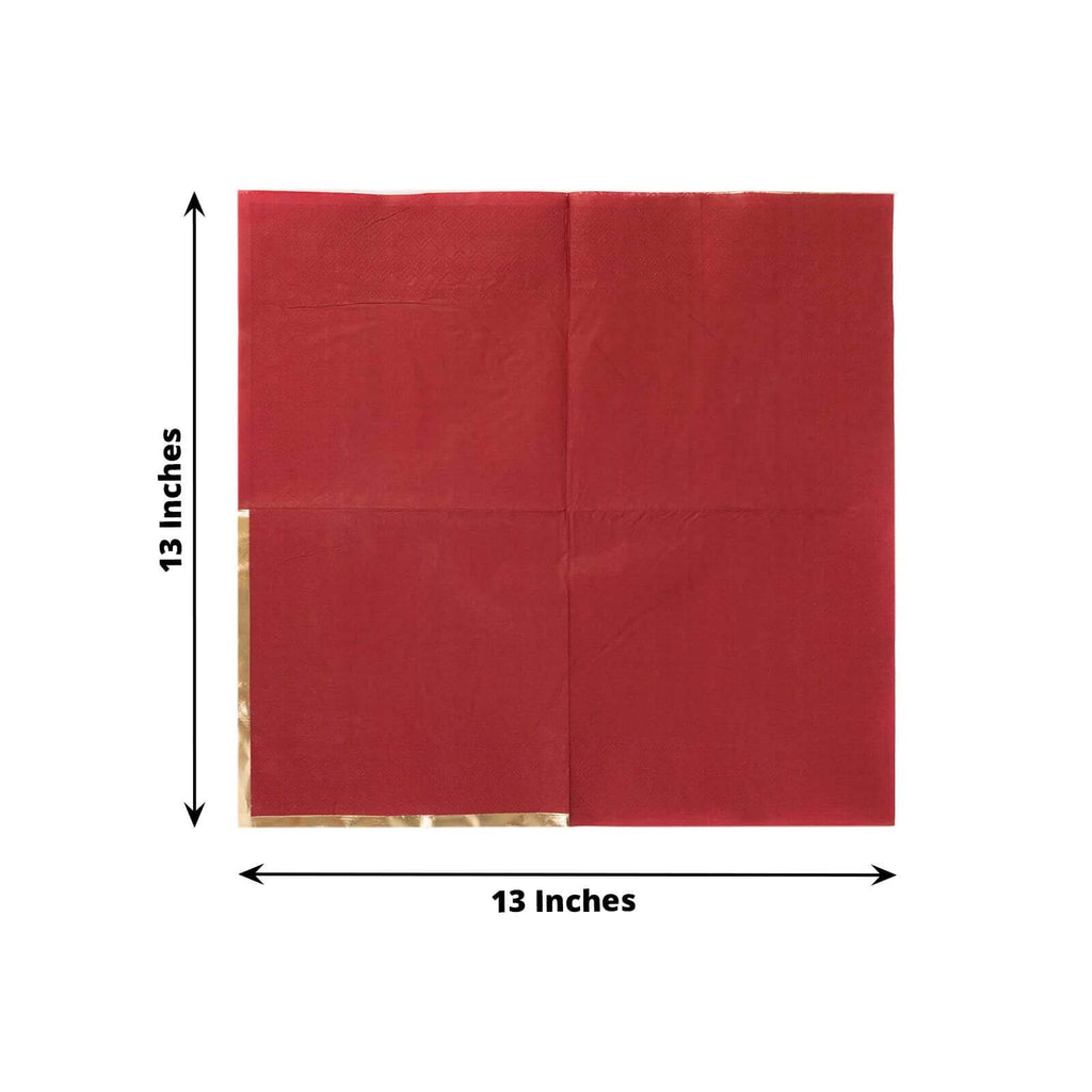 50 Pack Burgundy Soft 2 Ply Disposable Cocktail Napkins with Gold Foil