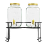 2 Pack Clear Dual Gallon Glass Jars Dispenser With Gold Metal Lids, Juice Beverage Stand#whtbkgd