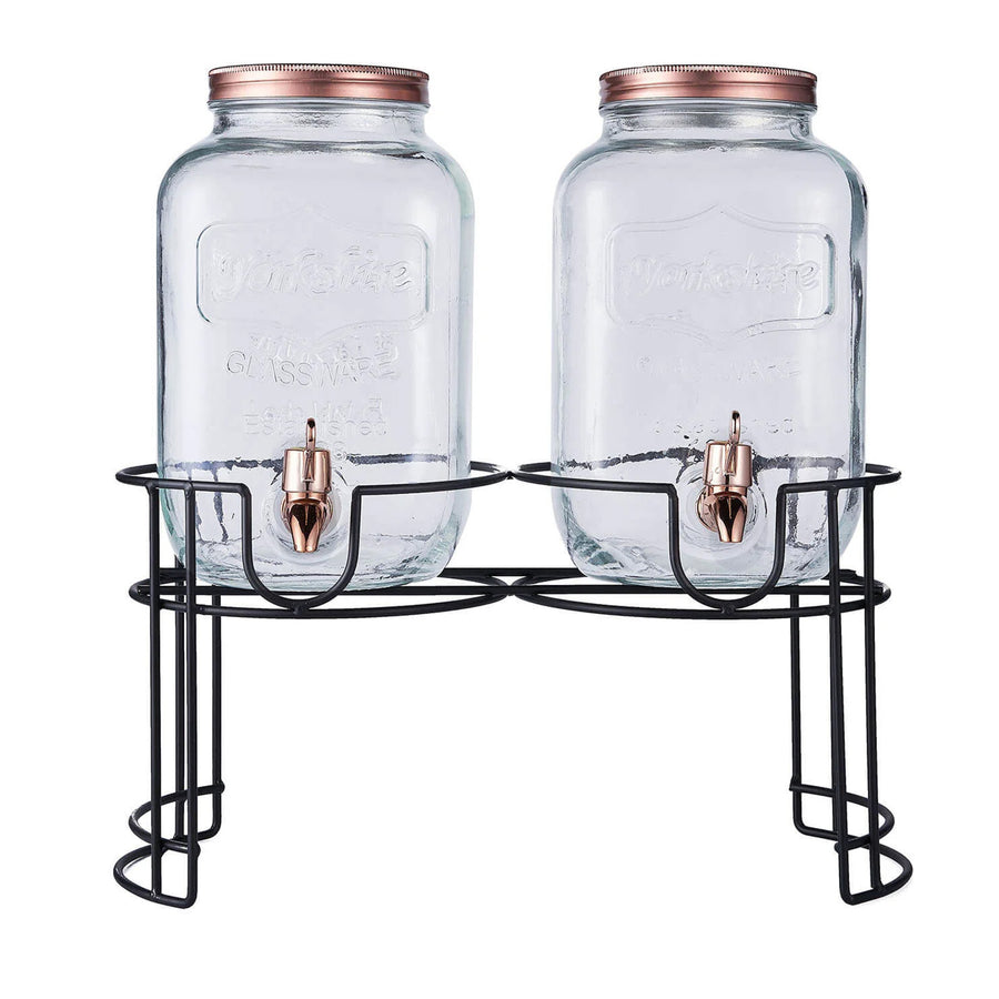 2 Pack | Dual Gallon Glass Beverage Dispenser Stand, Metal Lids & Spigot Included#whtbkgd