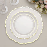 10 Pack 8inch Clear Plastic Dessert Salad Plates, Disposable Tableware Round With Gold Scalloped Rim
