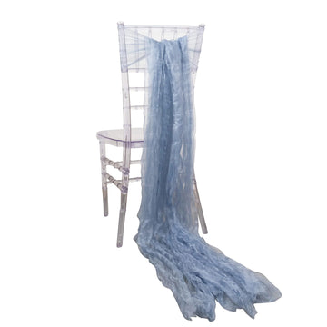 5 Pack Dusty Blue Sheer Crinkled Organza Chair Sashes, Premium Shimmer Chiffon Layered Chair Sashes - 6"x108"