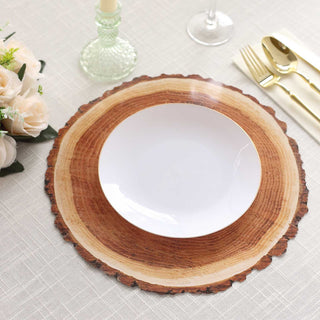 Elevate Your Event Decor with Wood Slice Print Disposable Charger Plates