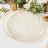 10 Pack Glitter Gold Clear Hammered Plastic Charger Plates, Round Disposable Serving Plates