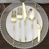 24 Pack | Gold / Clear Glittered European Plastic Silverware Set with Roman Column Handle