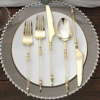 Add Elegance to Your Table with the Gold Glittered European Plastic Silverware Set