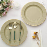 25 Pack | 10inch Khaki Gold Rim Sunray Disposable Dinner Plates
