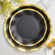 25 Pack | 8inch Matte Black / Gold Wavy Rim Disposable Salad Plates, Appetizer Dessert Party Plates